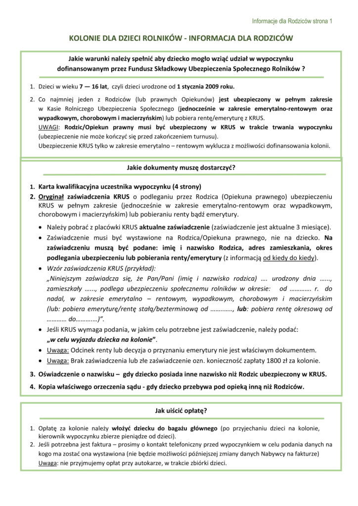 2. Informacje Dla Rodzicow Krus Lato 2025 1
