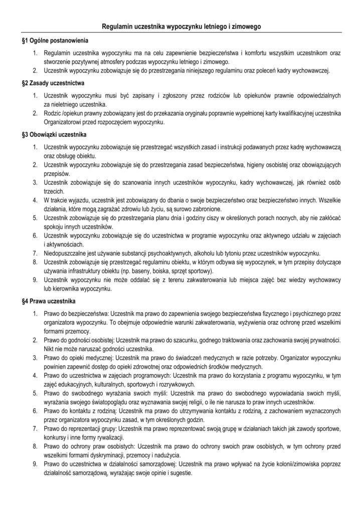 3. Regulamin Uczestnika Wypoczynku 1