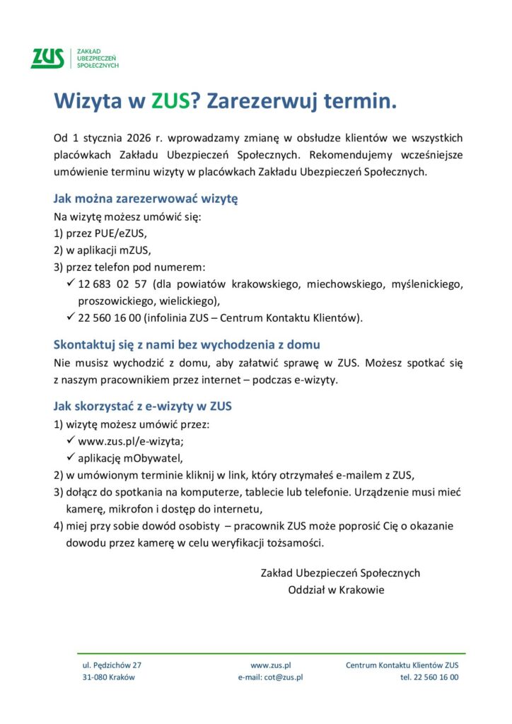 Informacja Wizyty Rezerwowane Ulotka
